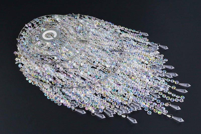 Waneway Large 3 Tiers Beads Pendant Shade, Ceiling Chandelier Lampshade with Acrylic Jewel Droplets, Beaded Lampshade with Chrome Frame and Sparkling Beads, Diameter 12.6 inches, Clear - Image 5